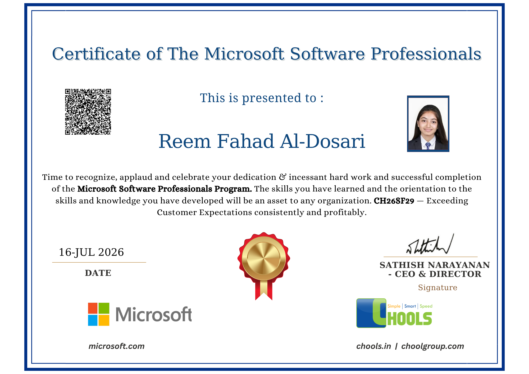 Microsoft Software Professionals Program Certificate